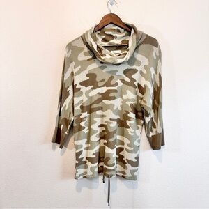 Cozy Camo Cowl Neck Tunic Anthropologie OVLA Knit Pullover Drawstring Hemline LG